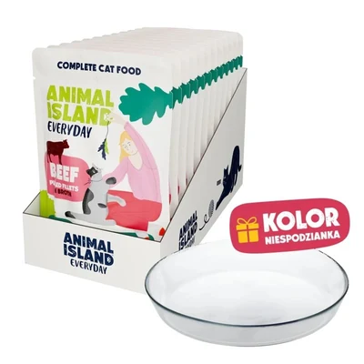 Mokra karma dla kota ANIMAL ISLAND Wołowina w filecie 12x85g z talerzykiem