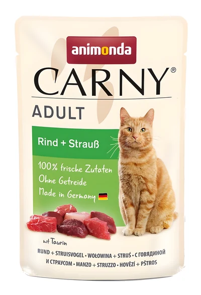 Mokra karma dla dorosłych kotów Animonda Carny Adult, Wołowina i struś, 85g