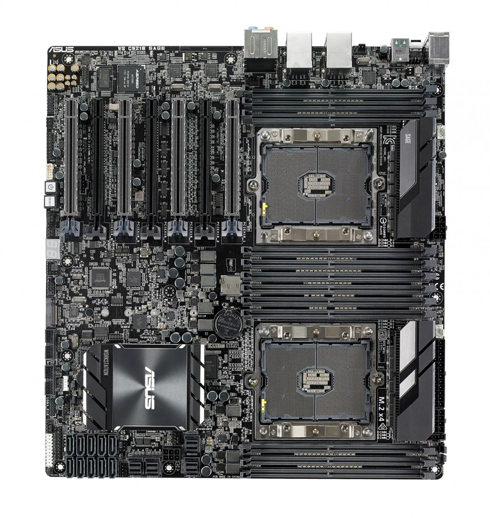 Płyta główna serwerowa ASUS WS C621E SAGE z procesorem Intel C621, 2 gniazda LGA 3647, 12 slotów DDR4 RDIMM/LRDIMM 2933 MHz, chipset AST2500 z 64 MB — zdjęcie 1 z 5