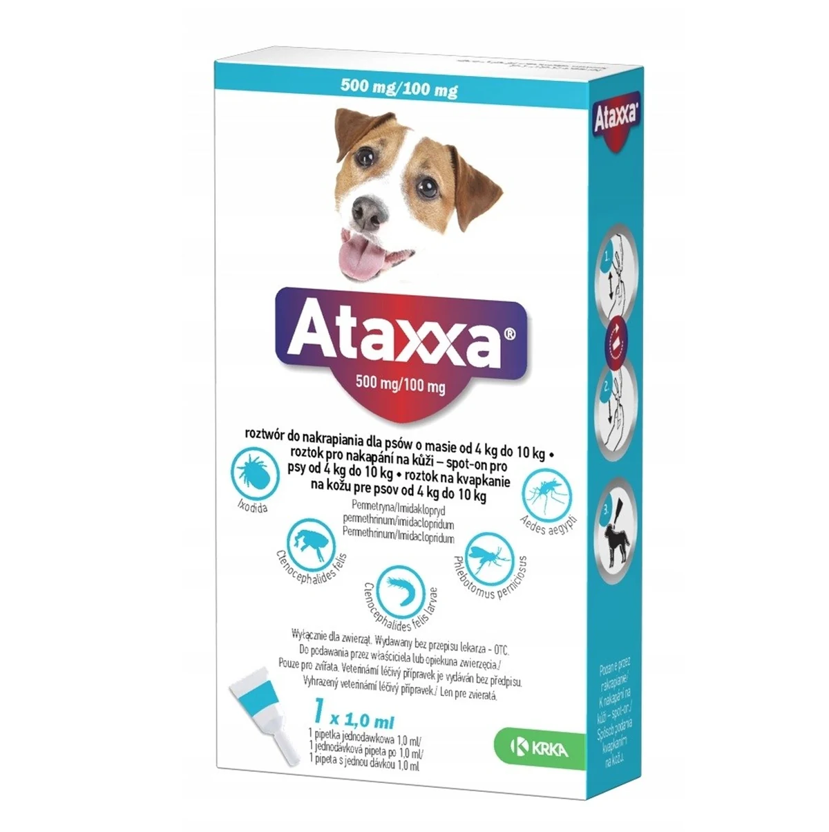 ATAXXA Spot-On 500mg/100mg - Krople na pchły i kleszcze dla psa, 1 ml, 1 pipeta