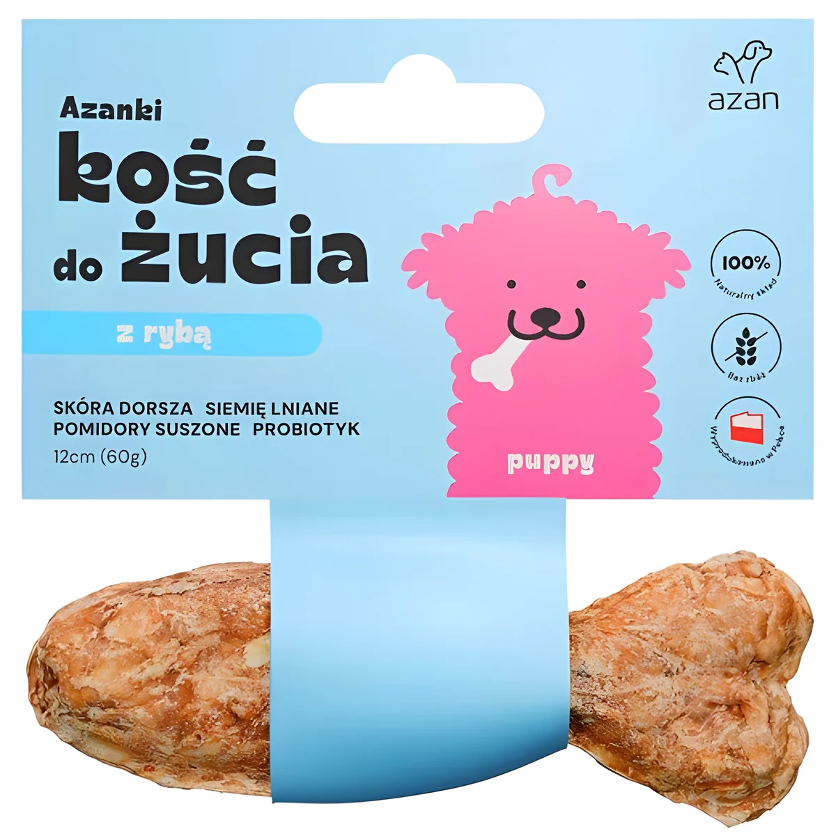 AZANKI Kość z dorszem i probiotykiem PUPPY KSZTAłT RYBKI 12cm