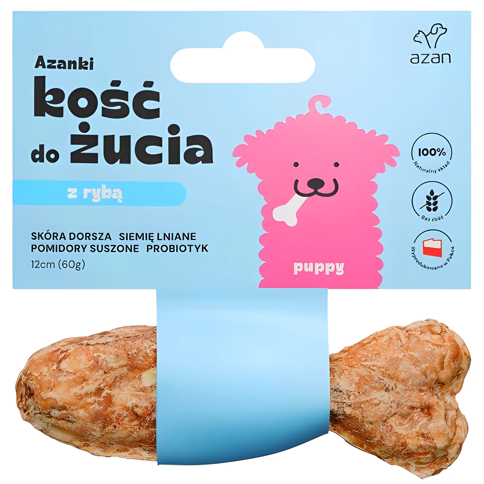 AZANKI Kość z dorszem i probiotykiem PUPPY KSZTAłT RYBKI 12cm