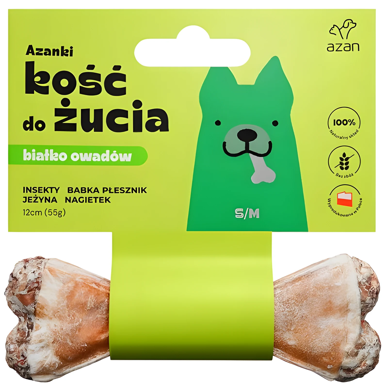 Przysmak dla psa - Kość z insektami i jeżyną, rozmiar S/M, 12 cm