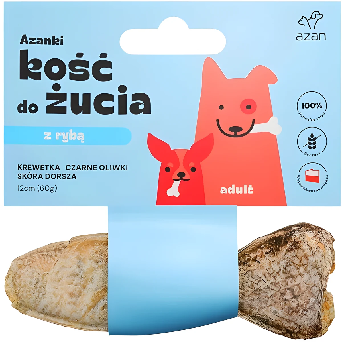 Przysmak dla psa AZANKI Kość z krewetką i skórą dorsza 12 cm