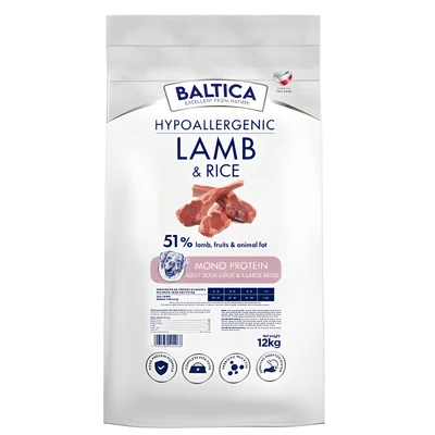 Hipoalergiczna karma sucha dla psa Baltica Nutraceutic z jagnięciną i ryżem, rozmiar L/XL, 12 kg