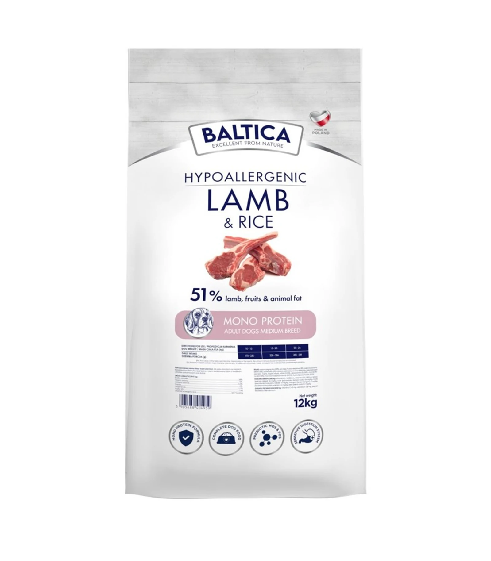 BALTICA NUTRACEUTIC Hypoallergenic Lamb & Rice M 12kg — zdjęcie 1 z 2