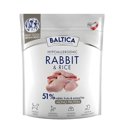 Hipoalergiczna karma sucha Baltica Nutraceutic z królikiem i ryżem dla psów średnich ras, 1 kg