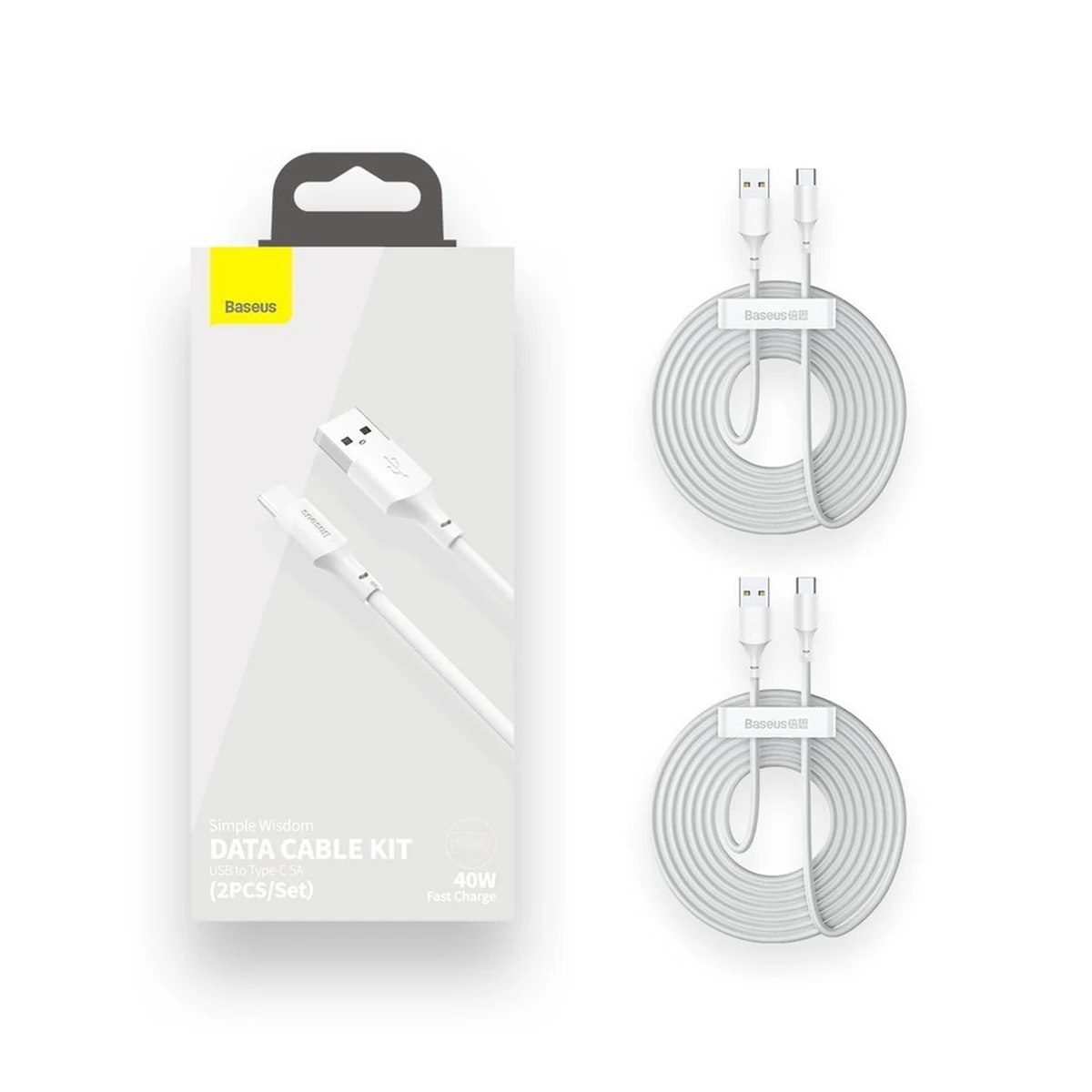 BASEUS KABEL USB/USB-C SIMPLE WISDOM, 40W, 1.5M