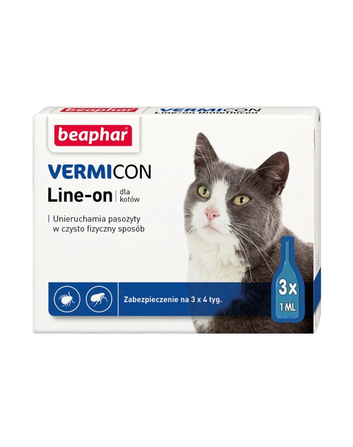 BEAPHAR VERMIcon Line-on Cat - 3x 1ml Krople przeciw pasożytom