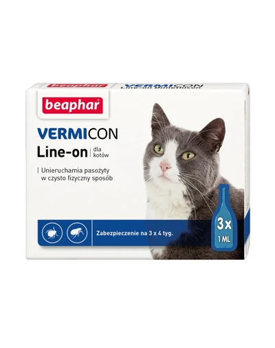 BEAPHAR VERMIcon Line-on Cat - 3x 1ml Krople przeciw pasożytom