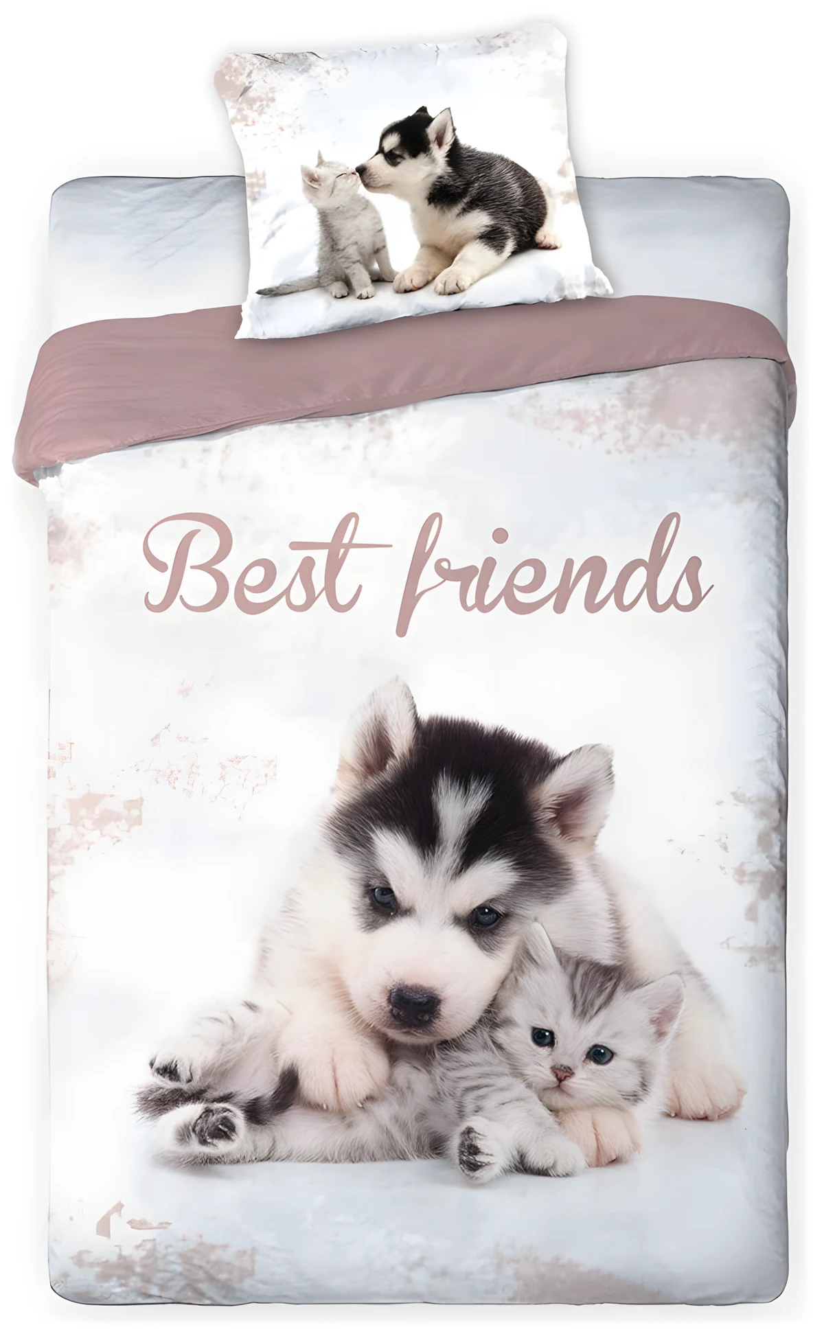 Komplet Pościeli BEST FRIENDS PIES I KOT 140x200 cm z Poduszką