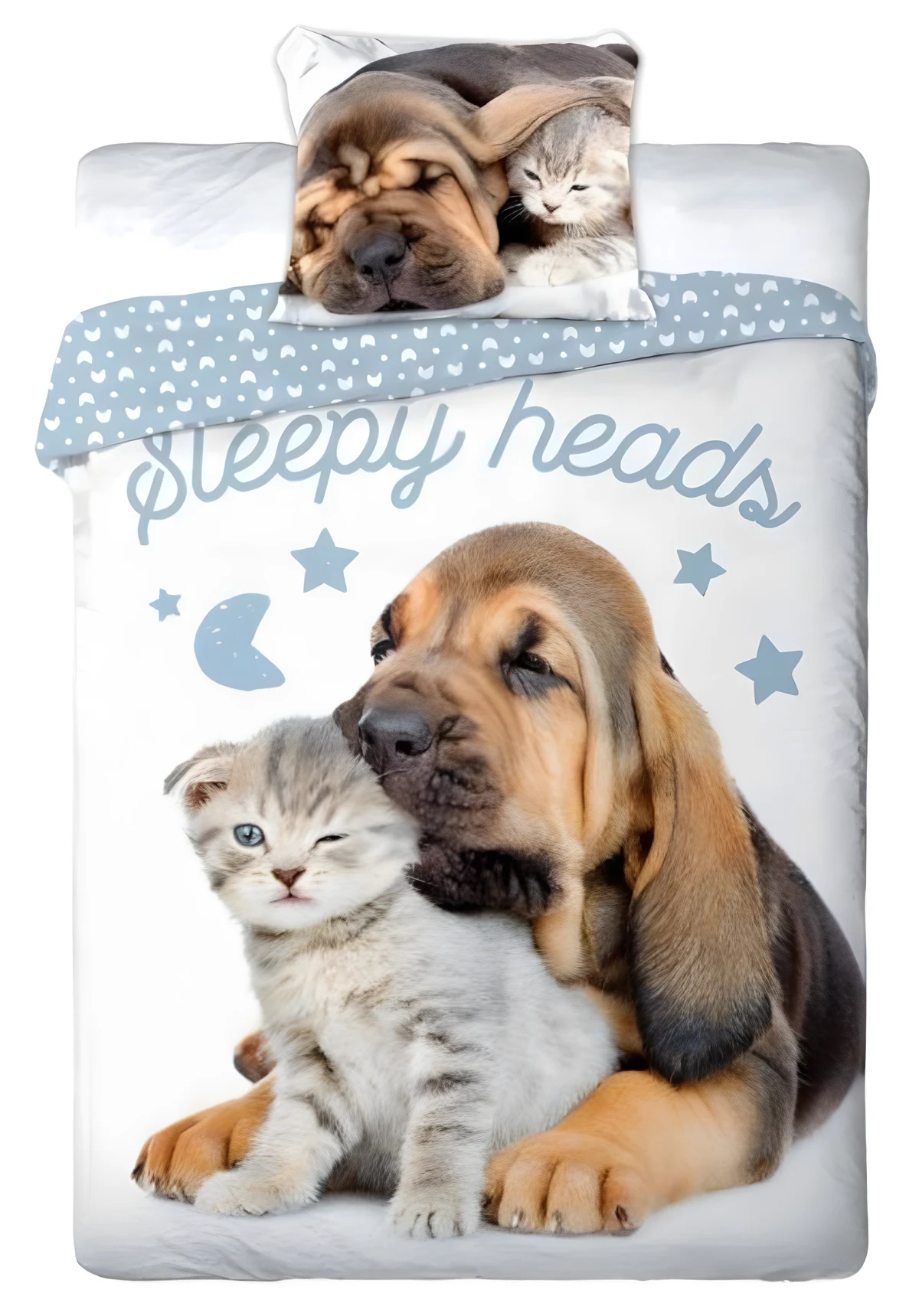 Komplet pościeli BEST FRIENDS z psem i kotem 140x200 cm + poduszka 70x90 cm
