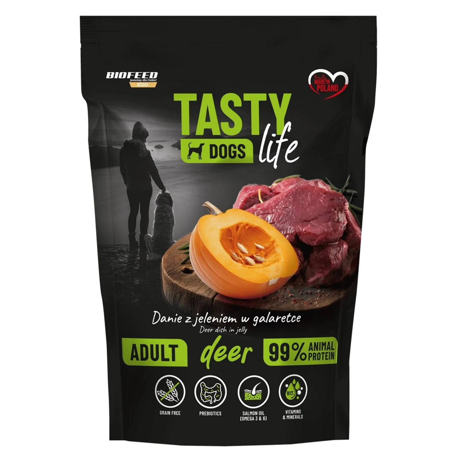 BIOFEED Tasty dog life jeleń 90% 500g saszetka