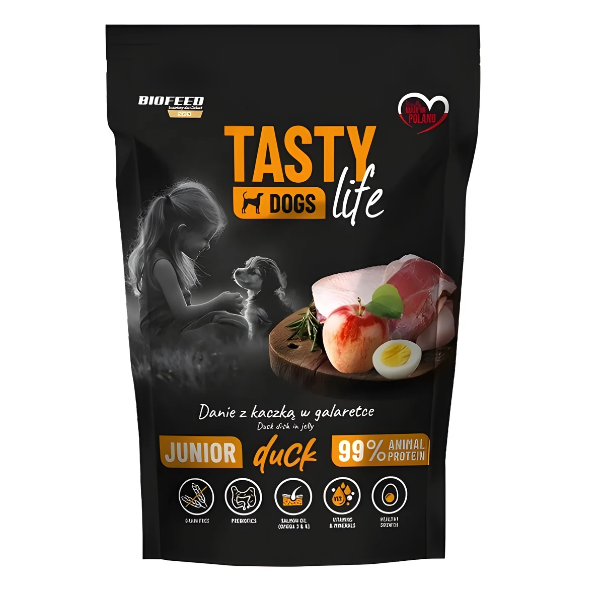 BIOFEED Tasty dog life junior kaczka 90% 500g