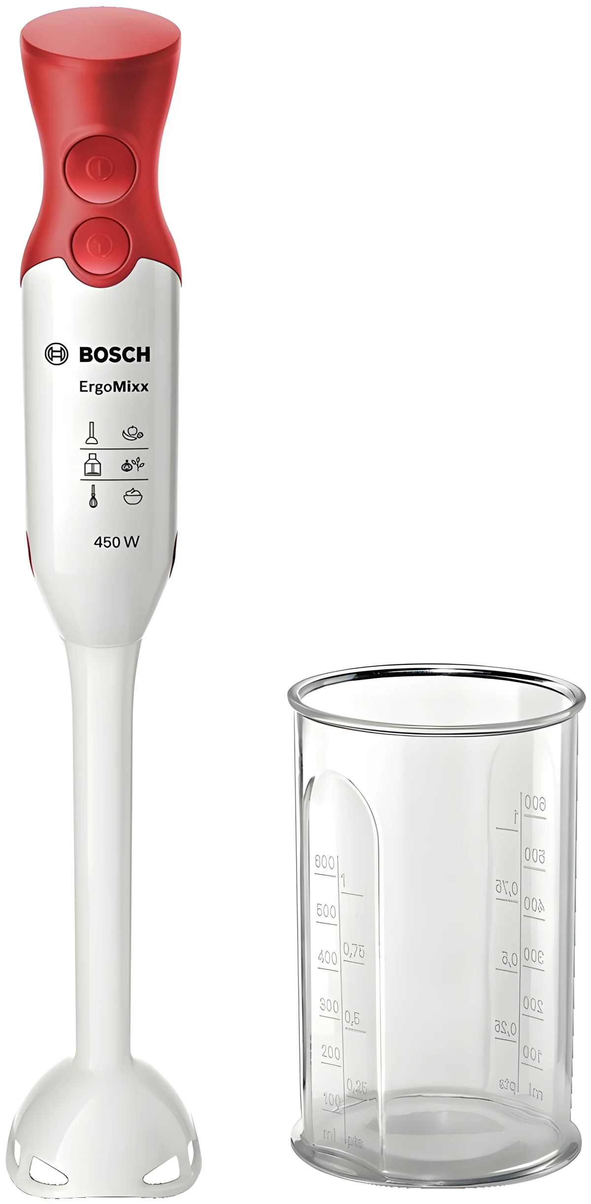 Blender ręczny BOSCH MSM64010, 450W, biały i czerwony