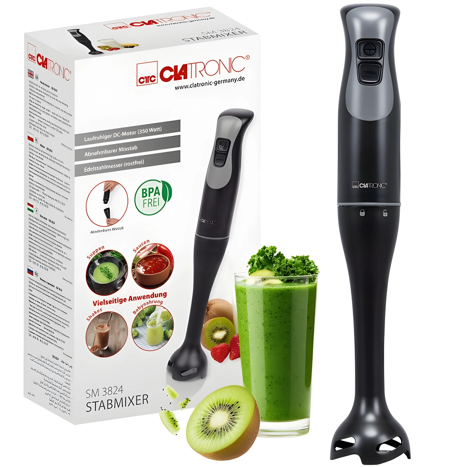 Blender ręczny SM 3824 CLATRONIC - czarny, zanurzeniowy