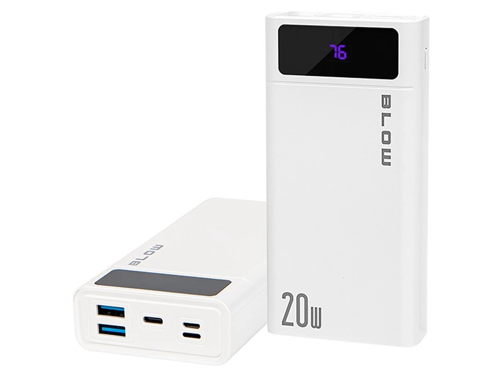 Powerbank BLOW PB20E 20000mAh z ładowaniem Quick Charge 2.0 i Power Delivery 20W + kabel Lightning, biały — zdjęcie 1 z 5