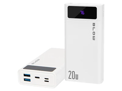 Powerbank BLOW PB20E 20000mAh z ładowaniem Quick Charge 2.0 i Power Delivery 20W + kabel Lightning, biały