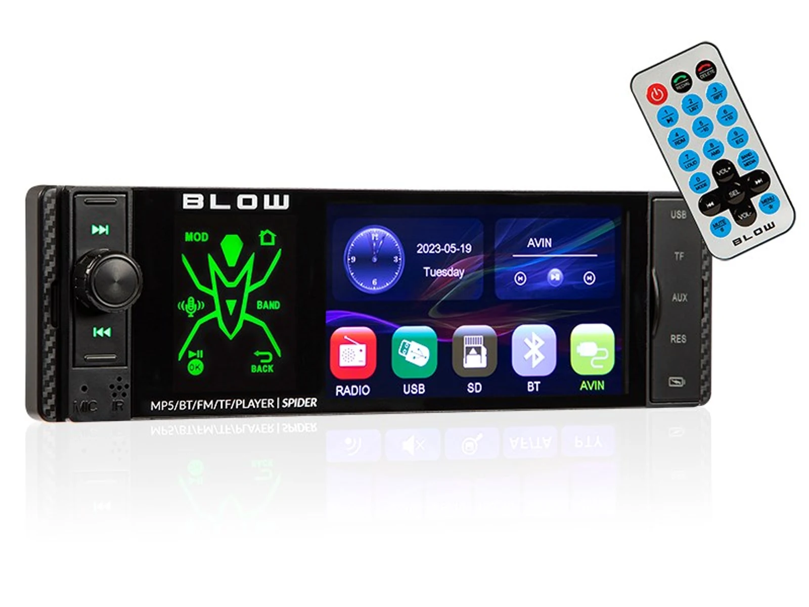 BLOW RADIO SPIDER 4" RDS RGB MP5/USB/MICRO SD BLUE — zdjęcie 1 z 5