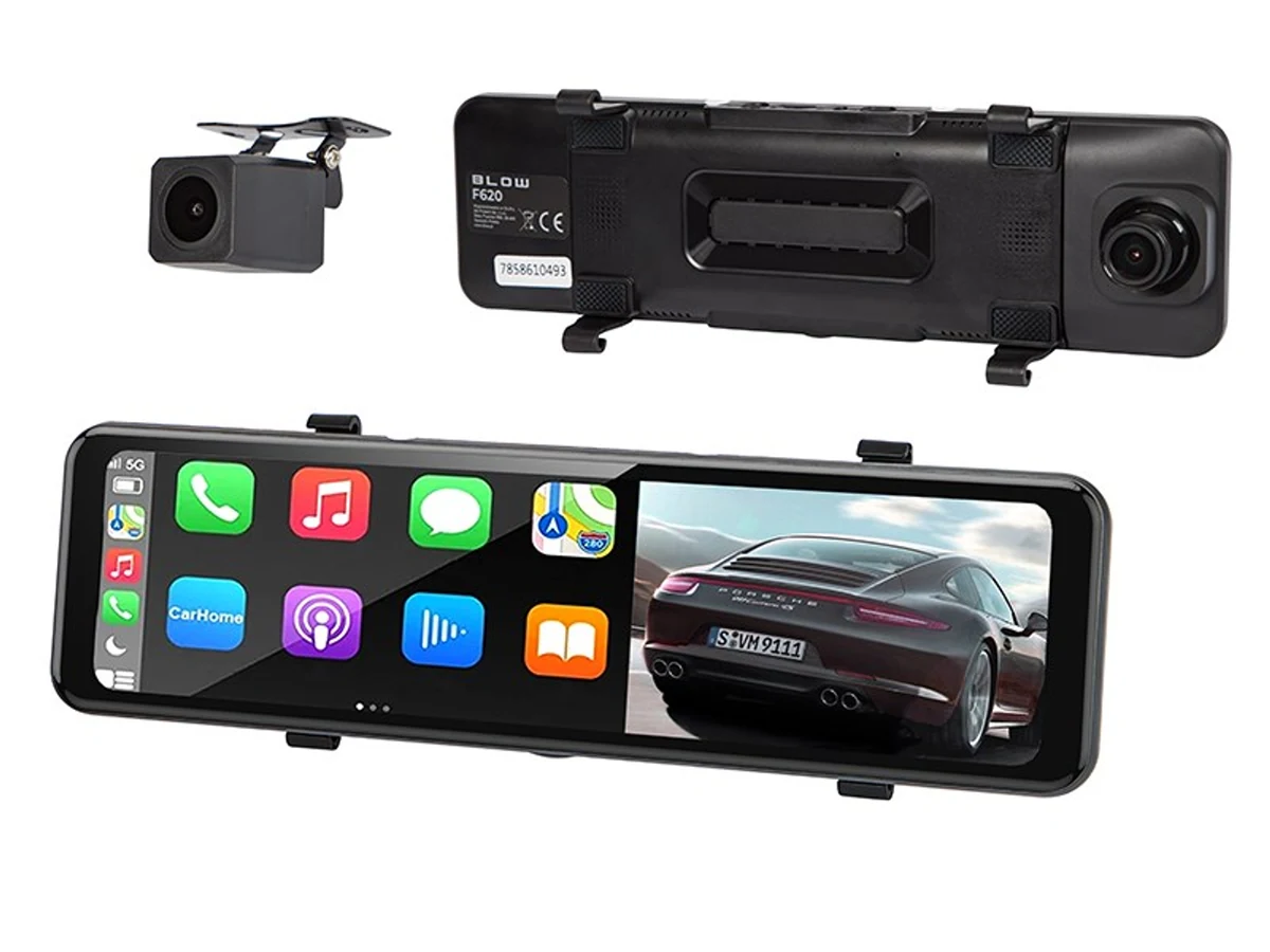 Rejestrator jazdy BLOW Blackbox DVR F620 - lusterko z Android Auto i CarPlay + kamera tylna