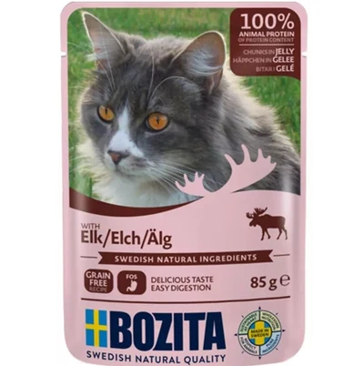 Mokra karma dla kota Bozita - Mięsne kawałki w galarecie z łosiem, saszetka 85g