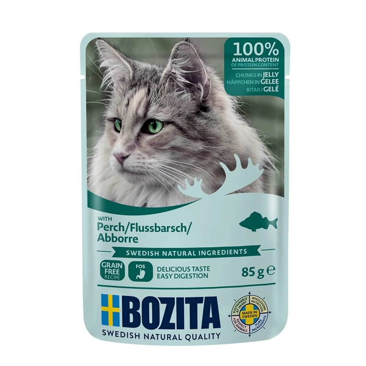 BOZITA Mięsne kawałki w galarecie z okoniem - saszetka dla kota - 85g