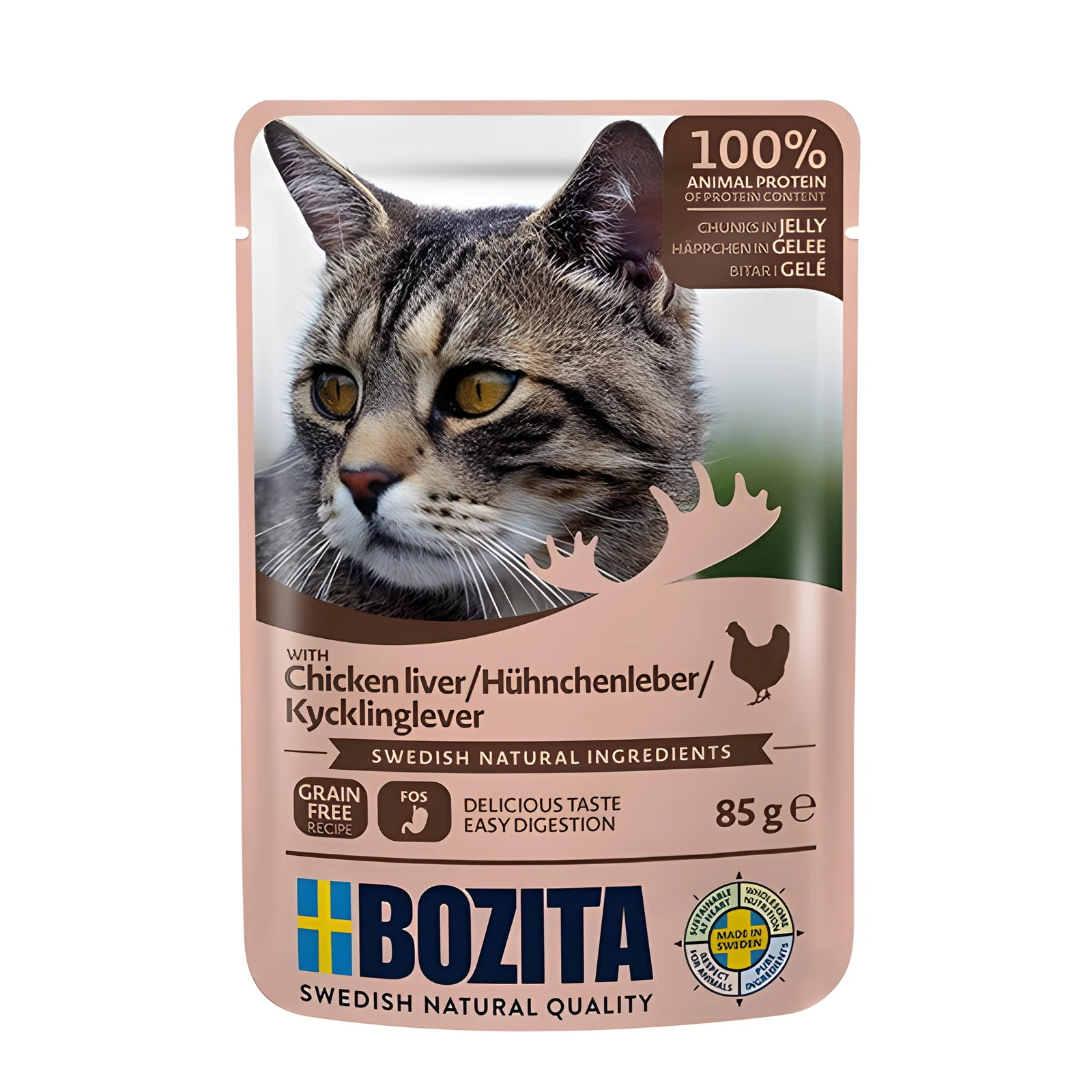 BOZITA Mięsne kawałki w galarecie z wątróbką z kurczaka - saszetka dla kota - 85g