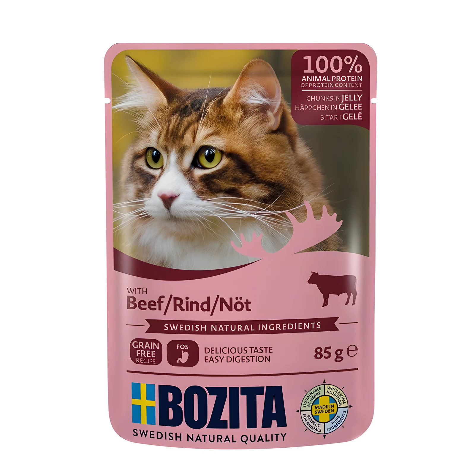 BOZITA Mięsne kawałki w galarecie z wołowiną - saszetka dla kota - 85g