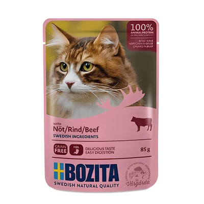 BOZITA Mięsne kawałki w galarecie z wołowiną - saszetka dla kota - 85g