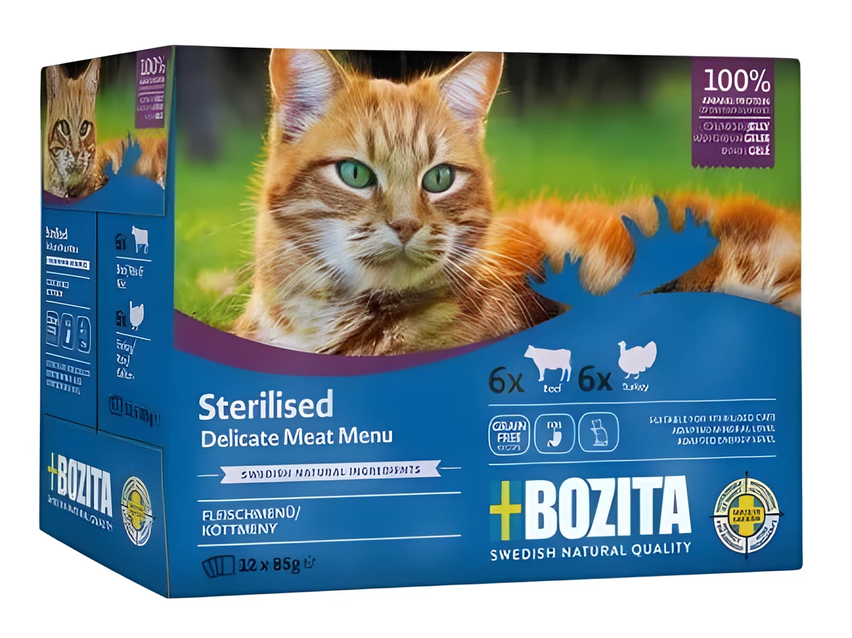 Bozita Sterylizowane Kawałki w Galaretce z Mięsem - mokra karma dla kota- Multibox 12 x 85g