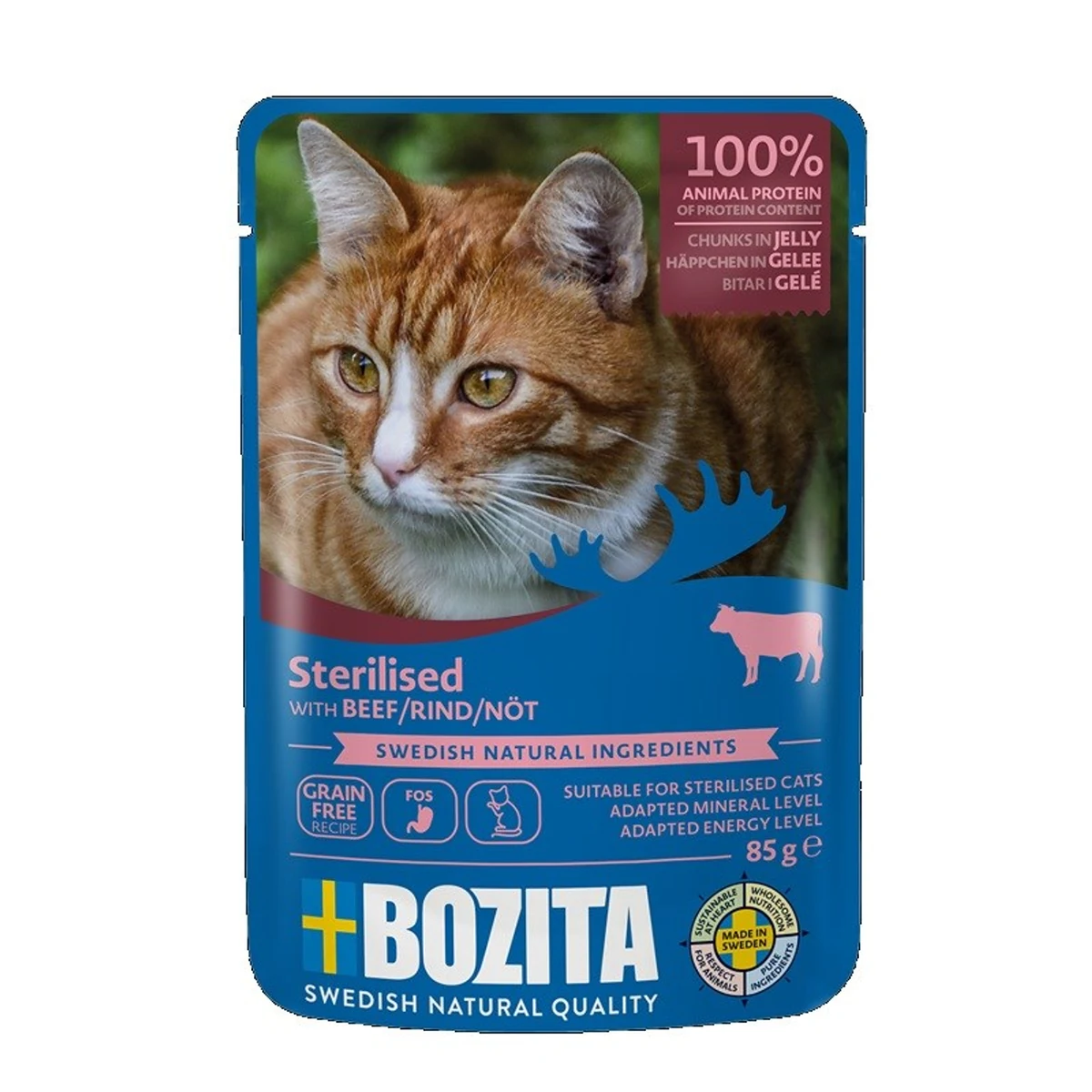 Bozita Sterylizowane kawałki w galaretce z wołowiną mokra karma dla kota 85g