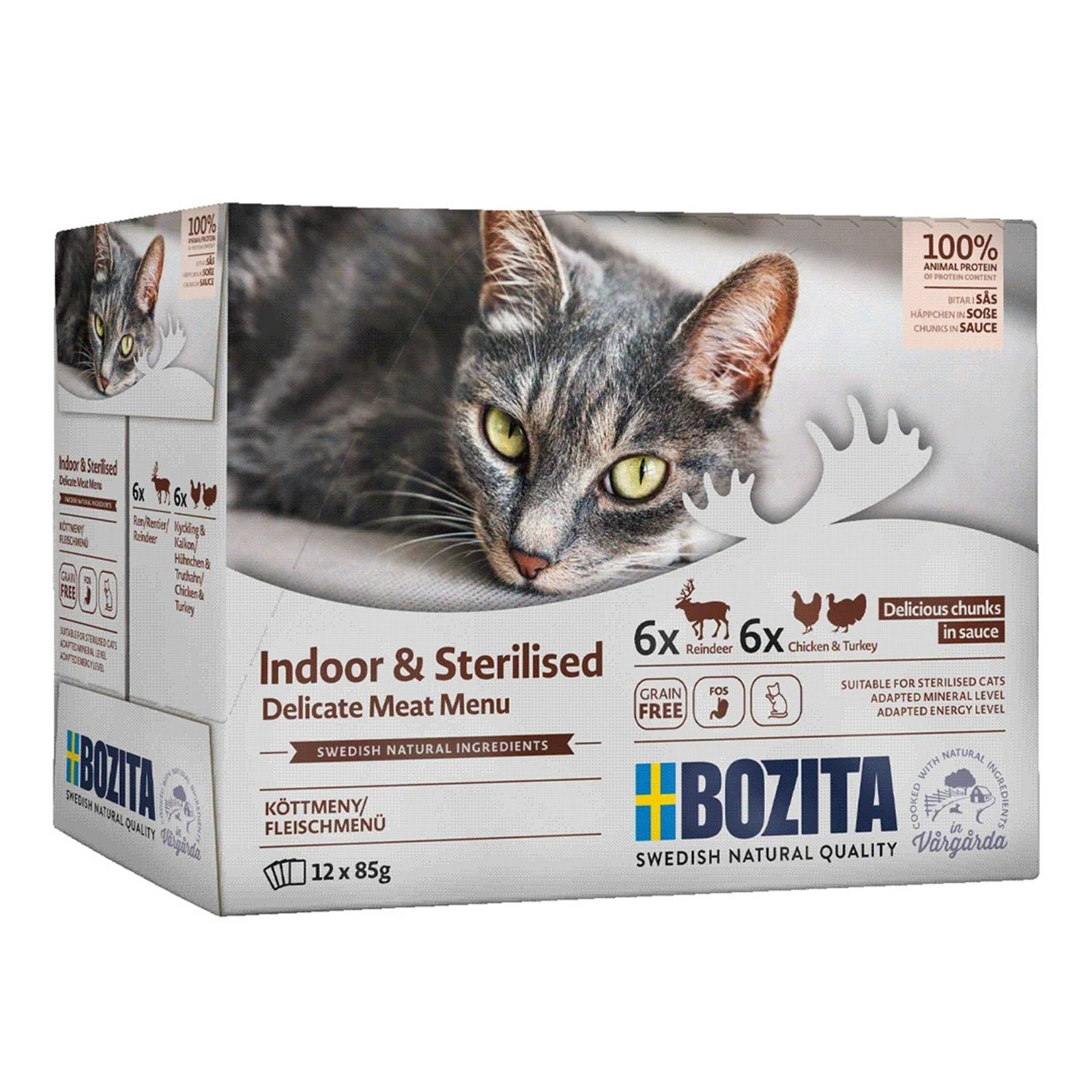 Bozita Sterylizowane kawałki w sosie z mięsem -mokra karma dla kota Multibox 12 x 85g