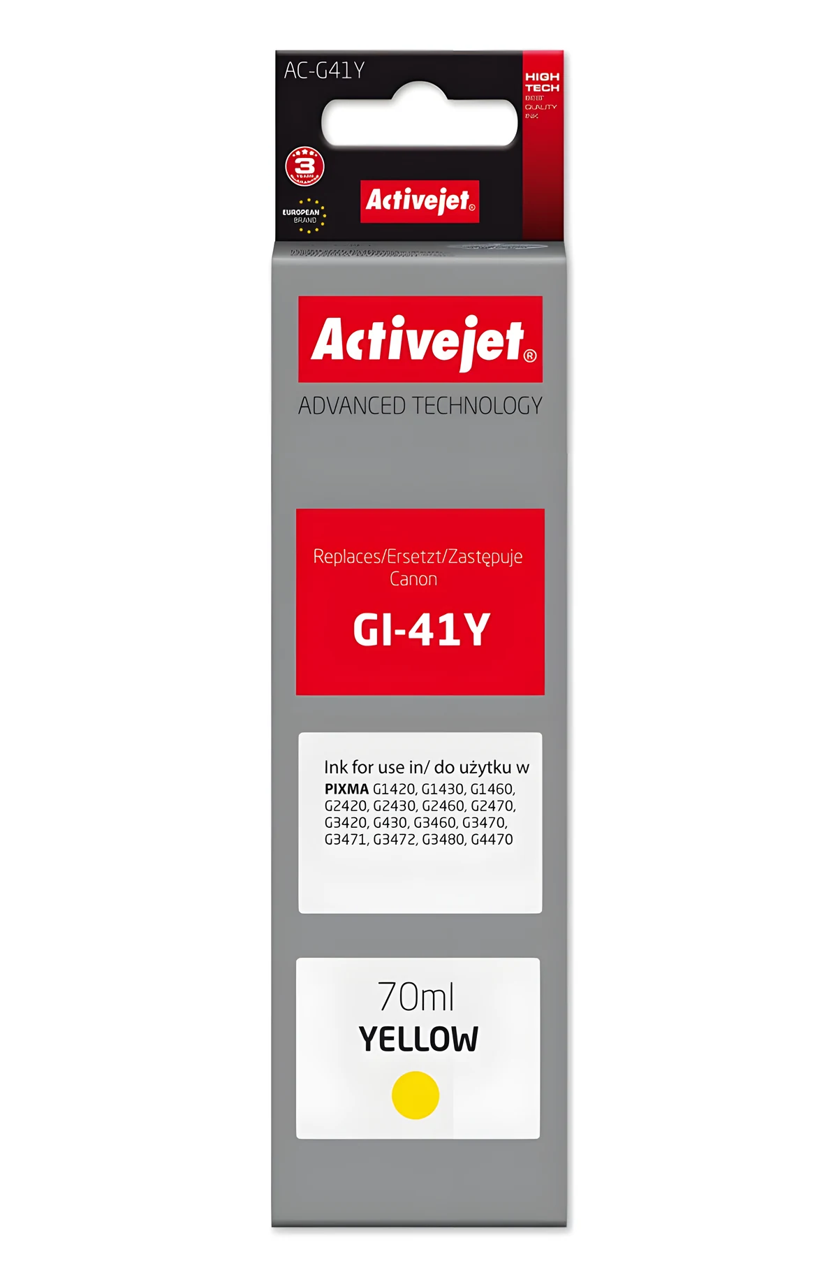 Buteleczka z tuszem Activejet AC-G41Y (70 ml, öłty, kompatybilna z Canon)