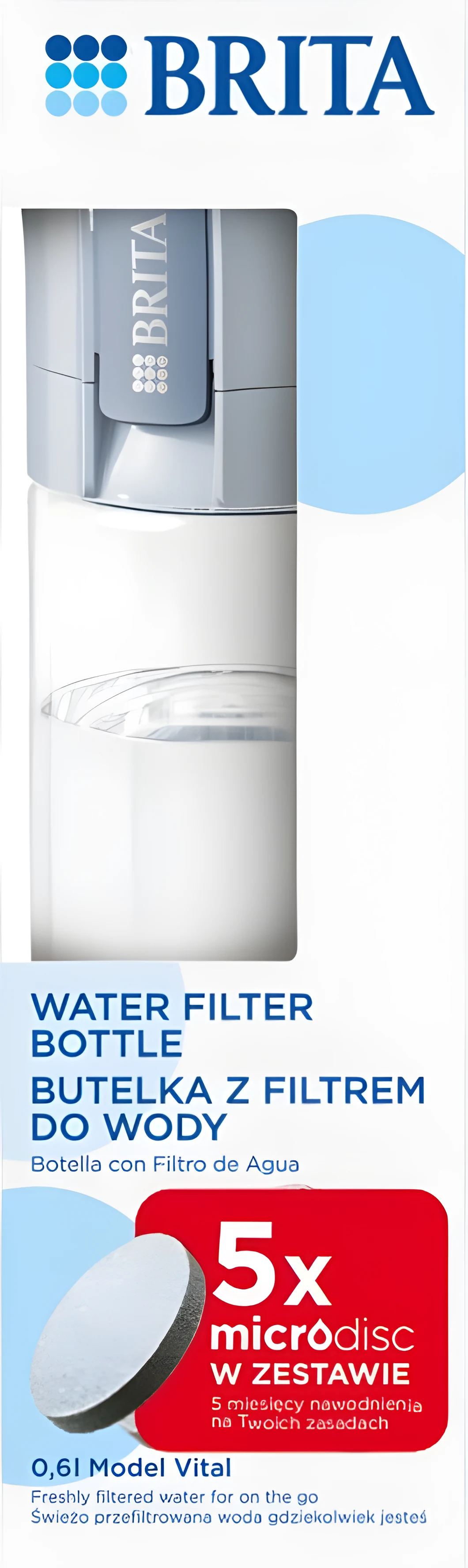 Butelka filtrująca Brita Vital + 5 filtrów MicroDisc (pastelowy błękit) 600 ml