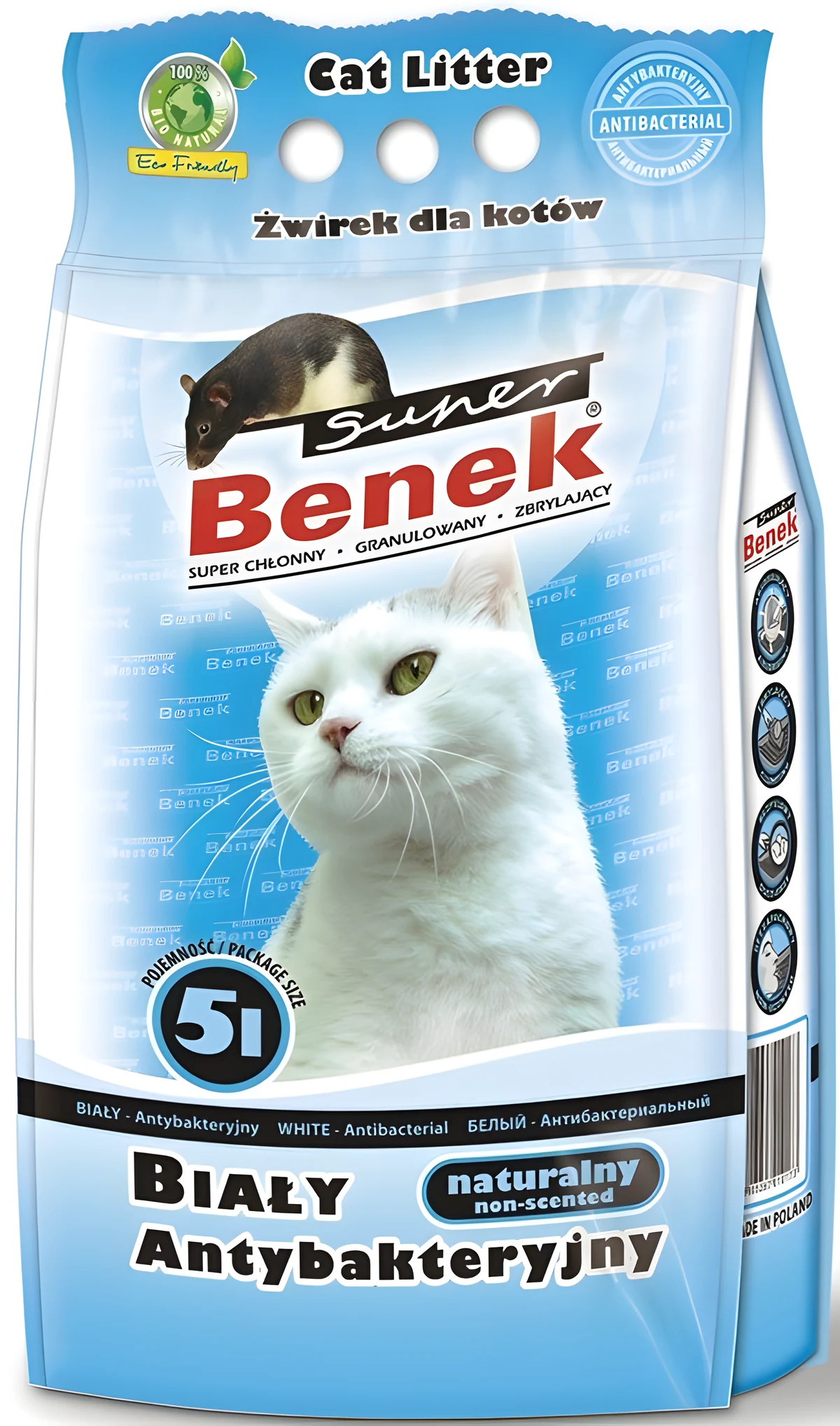 CERTECH Super Benek Biały Antybakteryjny - Żwirek 5L