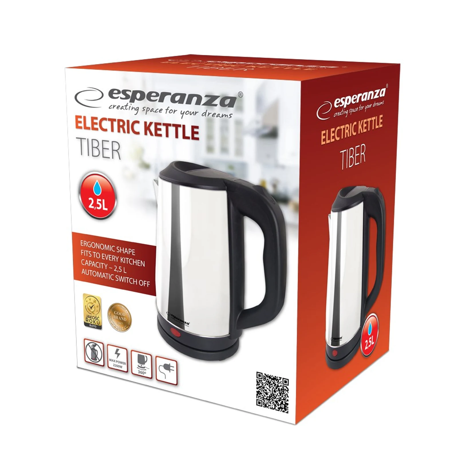 Czajnik elektryczny Esperanza Tiber 2.5 L srebrny matowy EKK036X — zdjęcie 1 z 2