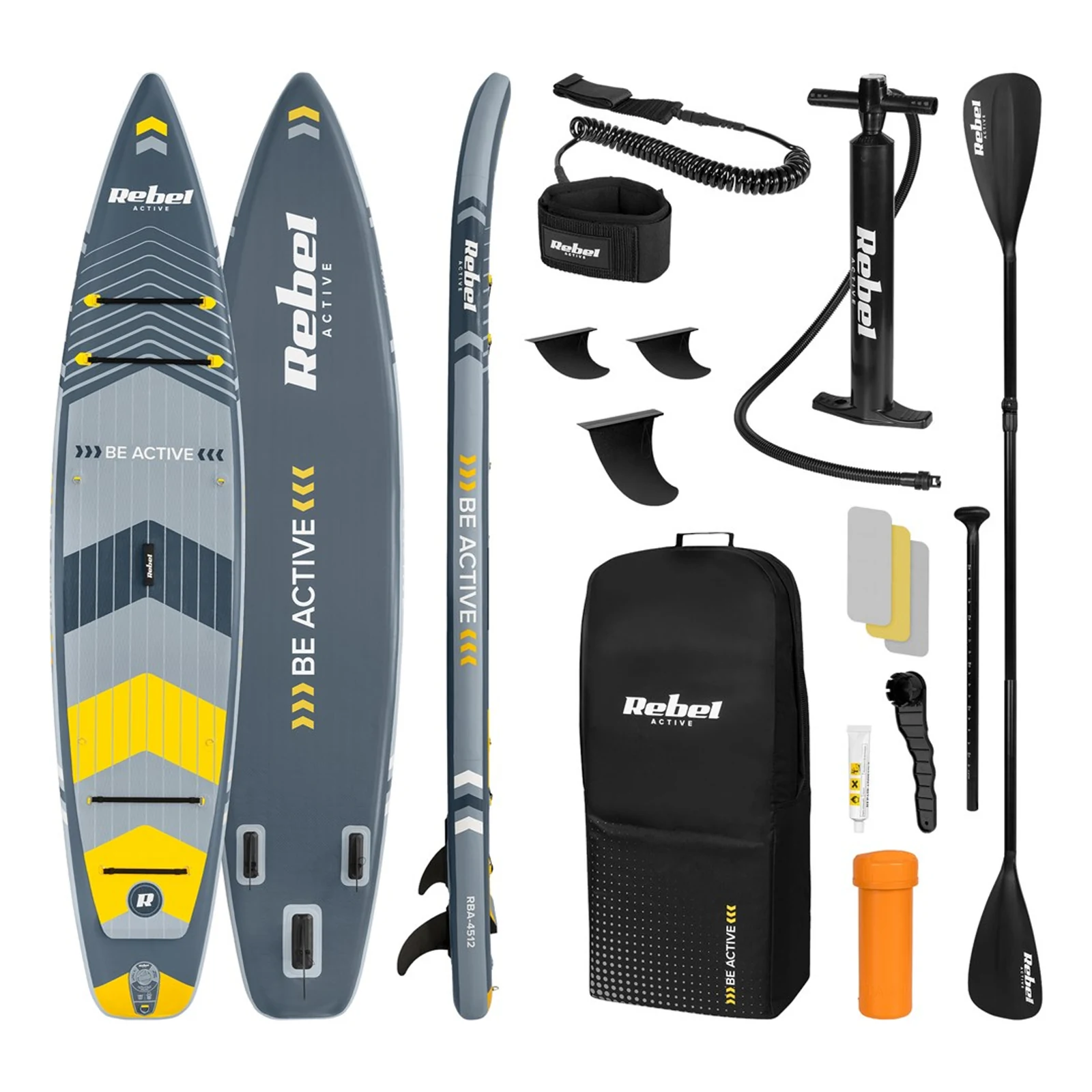 DESKA SUP REBEL ACTIVE PRO TOURING, 381X81X15 ZESTAW RBA-4512 - SZARA — zdjęcie 1 z 8