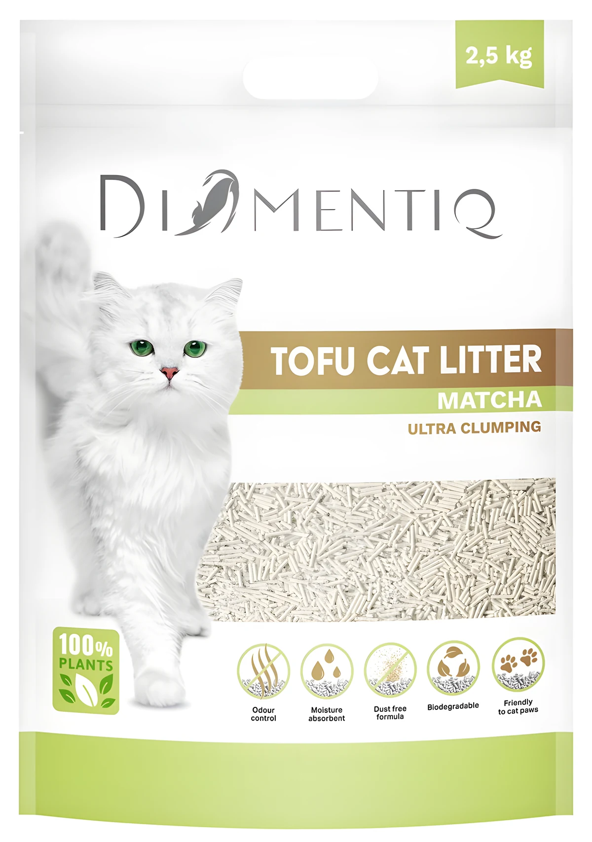 DIAMENTIQ Żwirek Tofu zbrylający 2,5 kg MATCHA