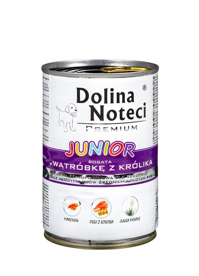 Mokra karma dla szczeniąt Dolina Noteci Junior - wątróbka z królika, 400g