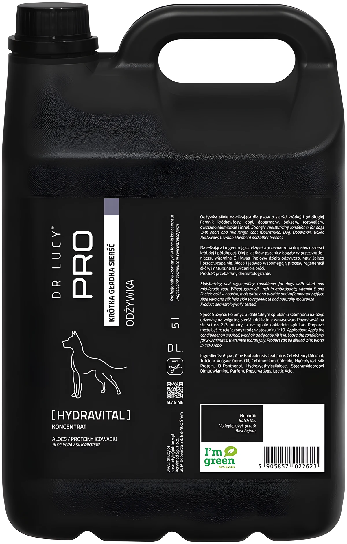 Dr Lucy - PRO HYDRAVITAL 5 l - nawilżająca odżywka z aloesem, jedwabiem i kiełkami pszenicy, dla psów i kotów