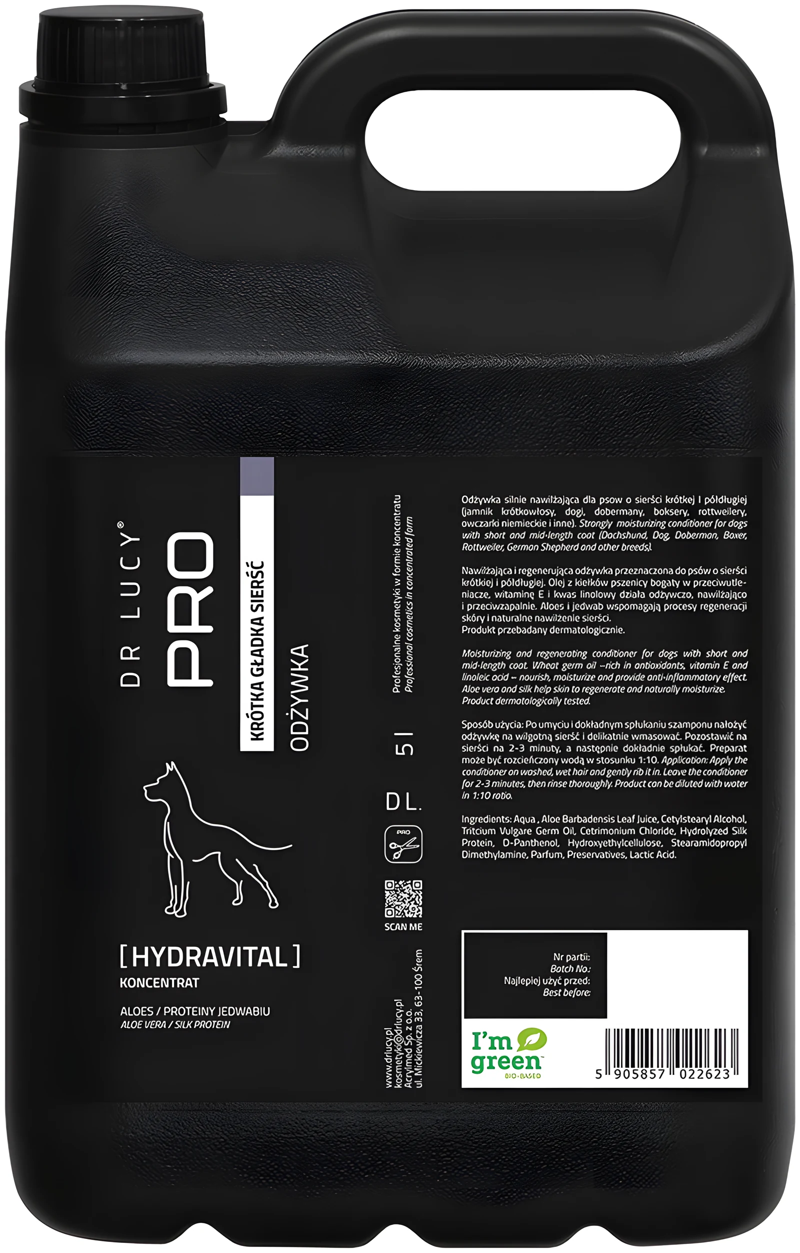 Dr Lucy - PRO HYDRAVITAL 5 l - nawilżająca odżywka z aloesem, jedwabiem i kiełkami pszenicy, dla psów i kotów