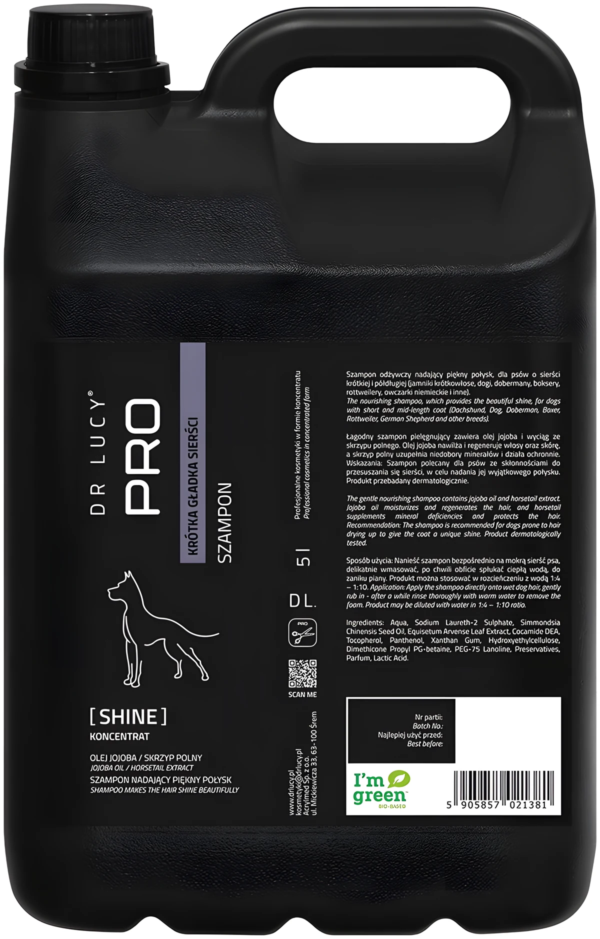 Dr Lucy - PRO SHINE 5 l - odżywczy, nawilżający szampon dla psów i kotów krótkowłosych