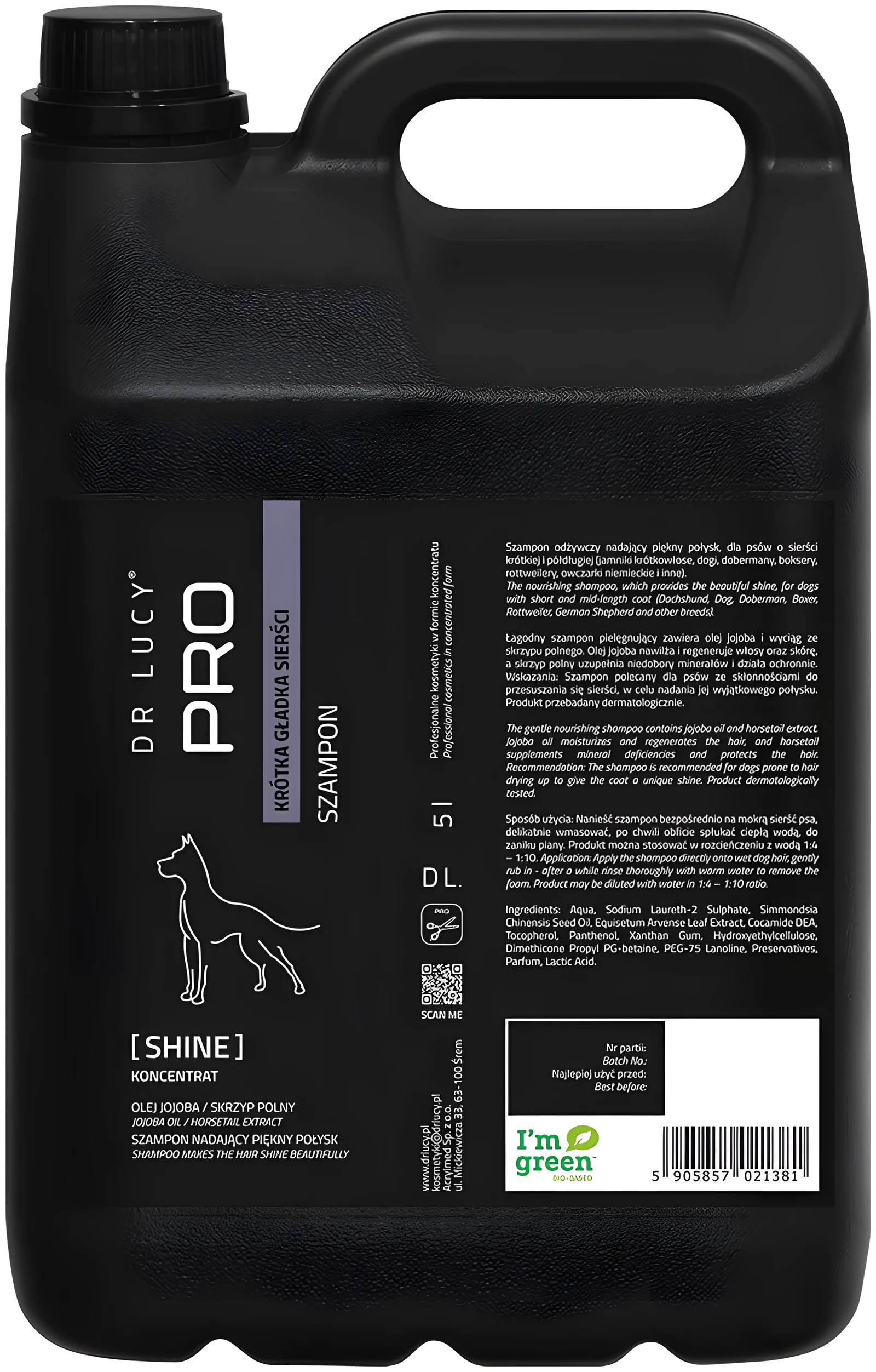 Dr Lucy - PRO SHINE 5 l - odżywczy, nawilżający szampon dla psów i kotów krótkowłosych