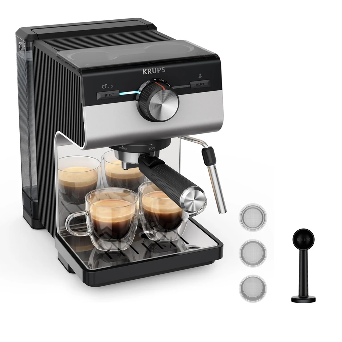 Ekspres kolbowy Krups Authentic+ XP384E10 - Espresso, 2 l, stal nierdzewna, czarny