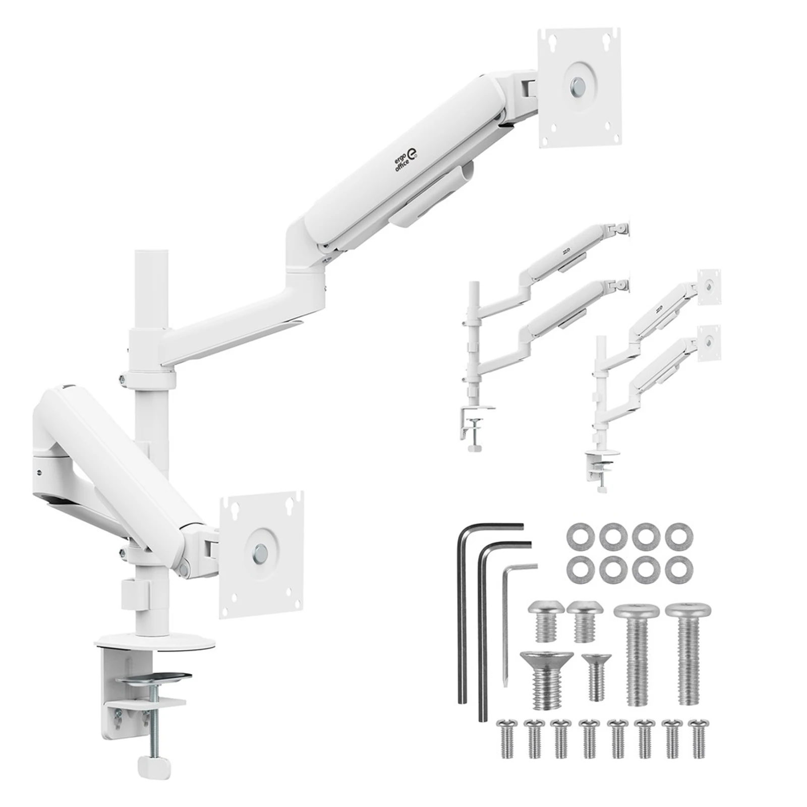 ERGO OFFICE UCHWYT NA 2 MONITORY, SPRĘŻYNA GAZOWA, 17"-32", 1-10KG, BIAŁY MAT ER-692 W — zdjęcie 1 z 8