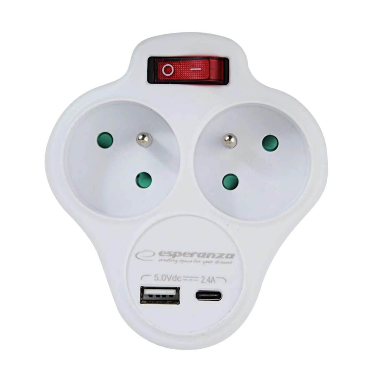 ESPERANZA ROZGAŁĘŹNIK ELEKTRYCZNY 2 GN. USB-C USB-A WŁ. BIAŁY