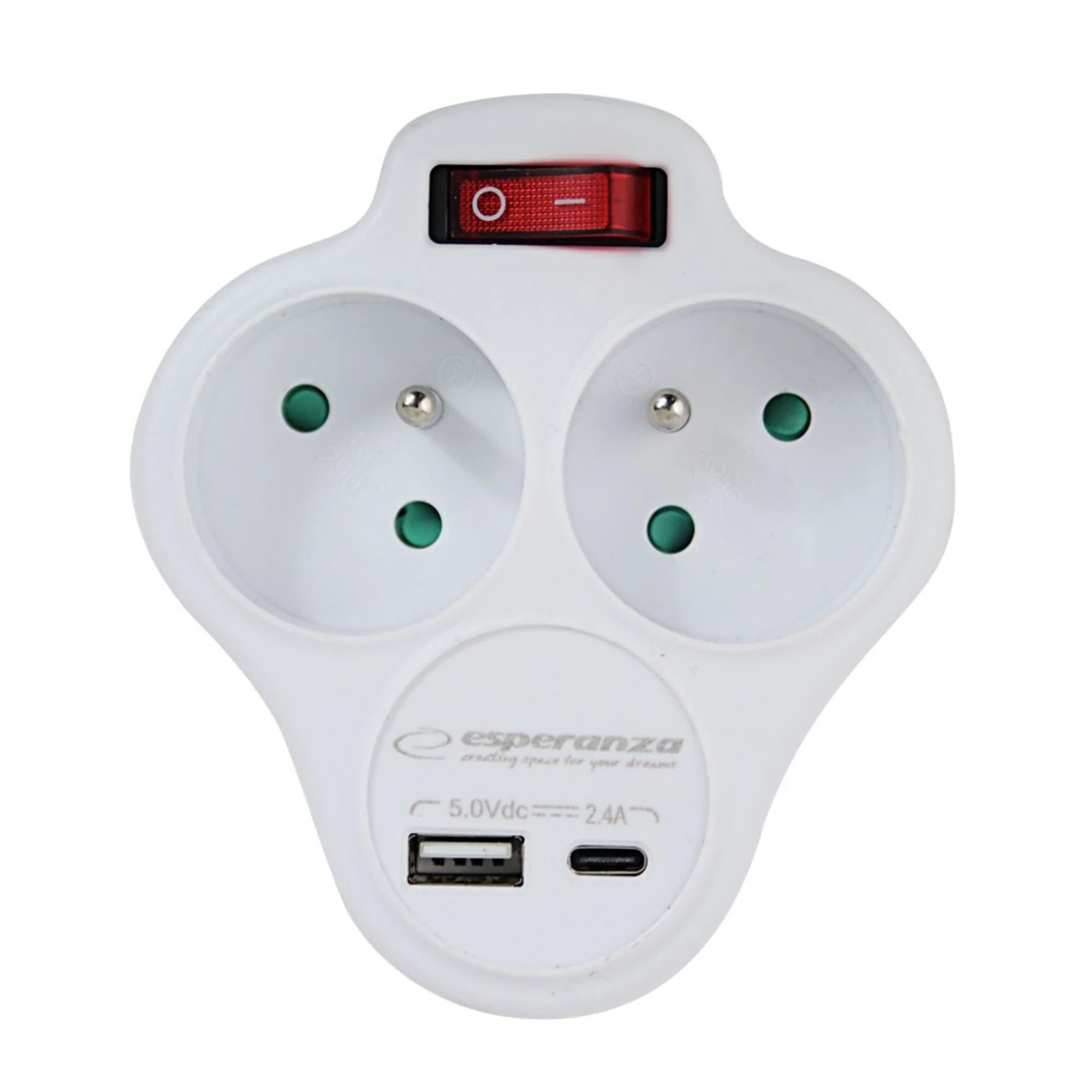 ESPERANZA ROZGAŁĘŹNIK ELEKTRYCZNY 2 GN. USB-C USB-A WŁ. BIAŁY — zdjęcie 1 z 6