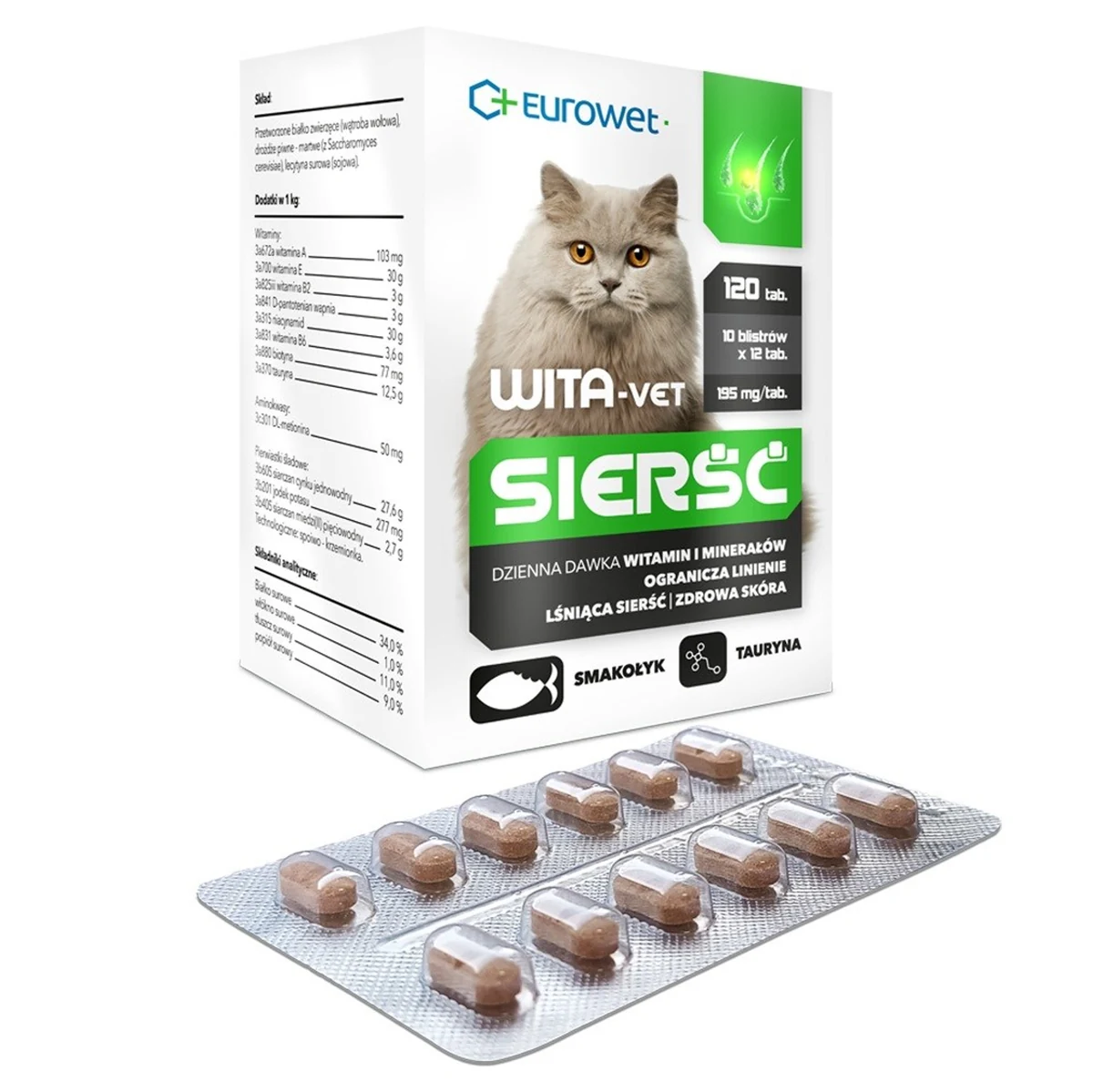 Eurowet Wita-Vet Sierść 120szt/10blistrów dla kot