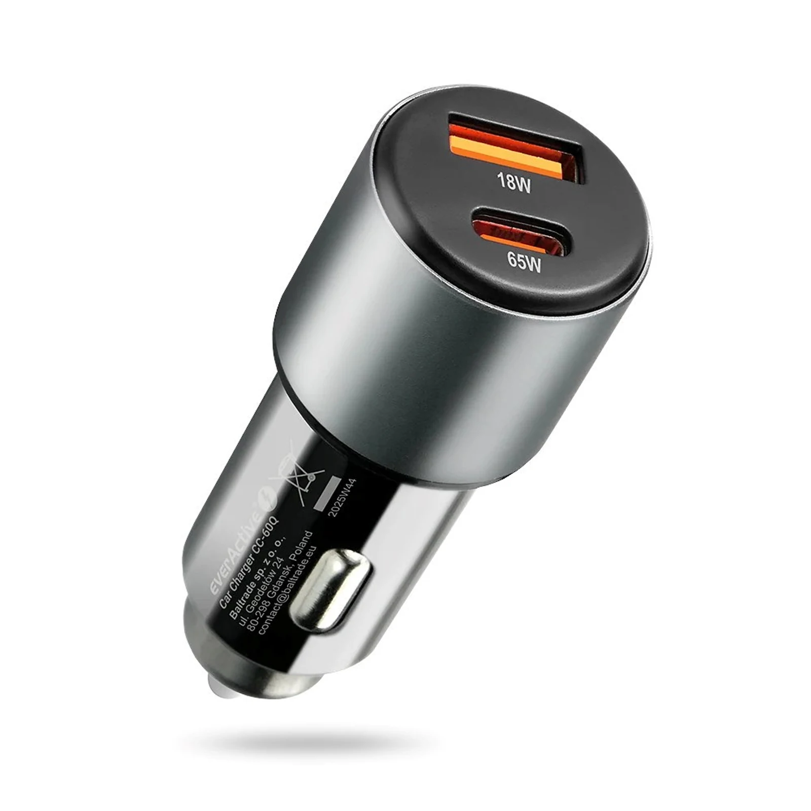 EVERACTIVE ŁADOWARKA SAMOCHODOWA 1 X USB QC3.0, 1 X USB-C PD 83W CZARNA CC-60Q — zdjęcie 1 z 7