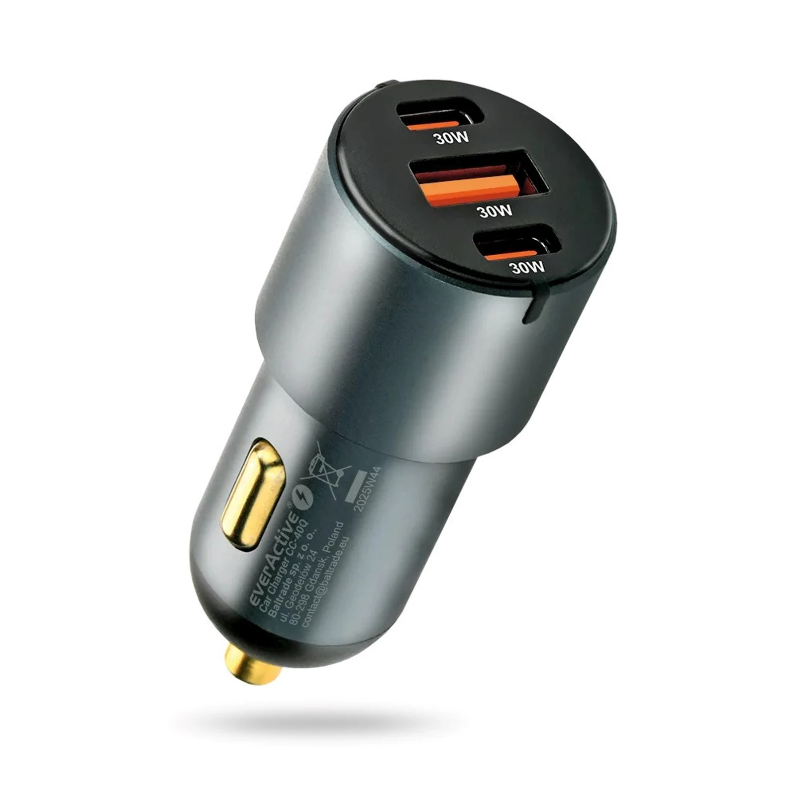 Ładowarka samochodowa EVERACTIVE CC-40Q, 3 porty (USB-C PD 60W + USB QC3.0), czarna — zdjęcie 1 z 7